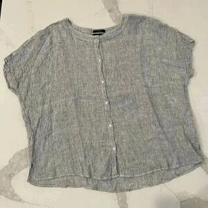 Tahari Gray 100% Linen Oversized Shirt Dolman Sleeve Top Women's Small Casual